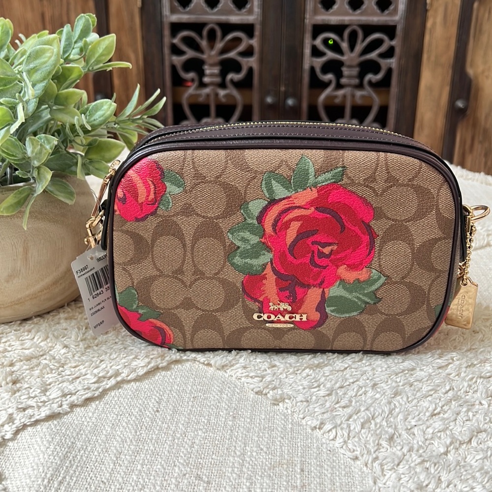 🌺RARE! Coach Isla Chain Crossbody Jumbo Floral Print NWT Khaki/Oxblood